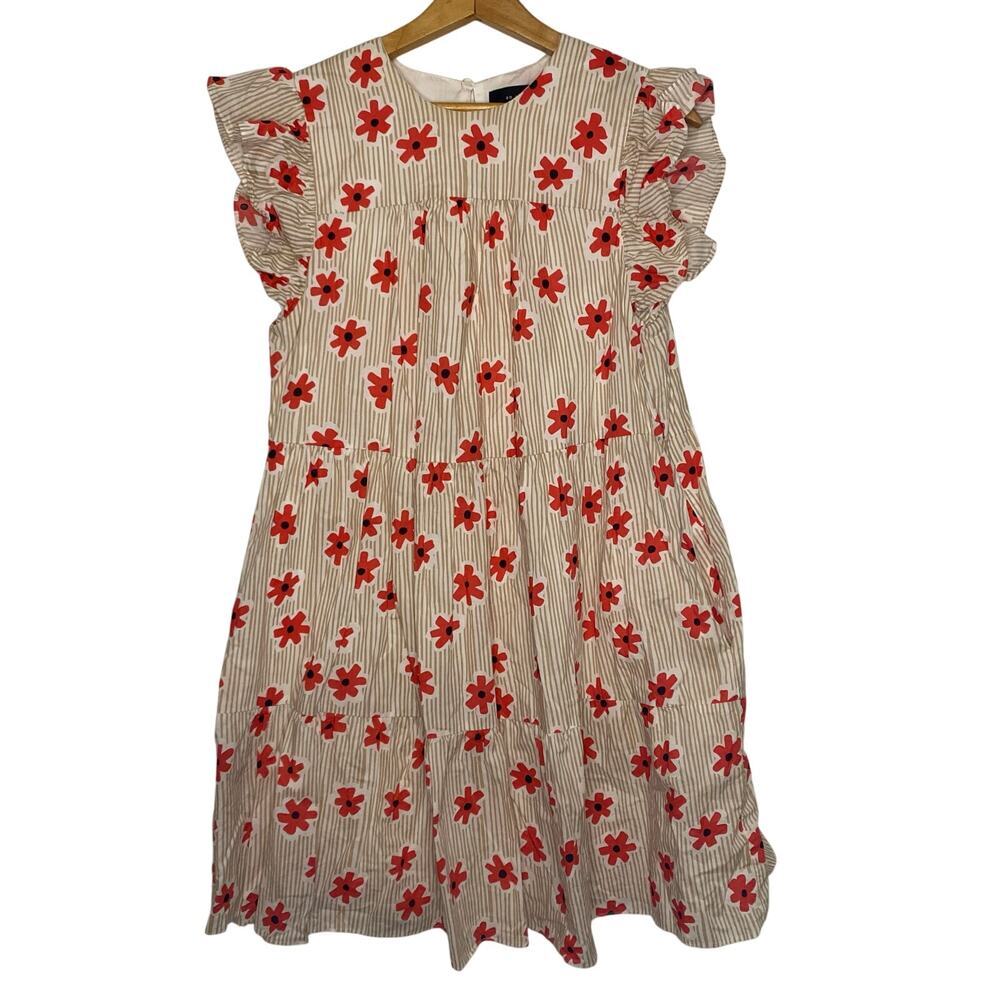 En Saison Floral Frock Midi Dress Red Ruffles Cottagecore Flowy Vacation Small